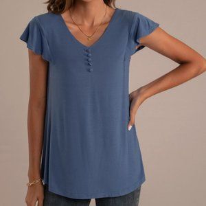 NEW | Petallush | Indigo V Neck Short Sleeve Blouse